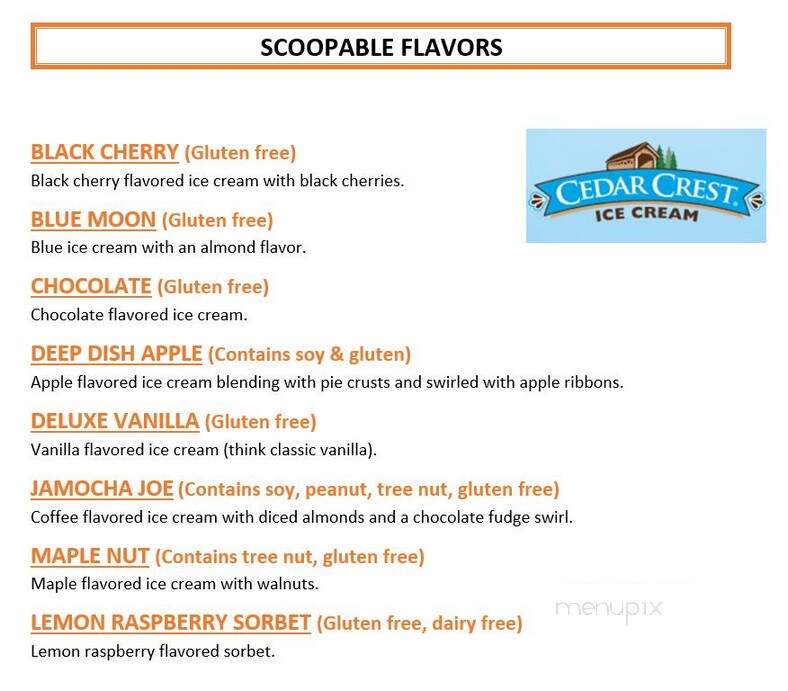 Twin Peaks Ice Cream - Tomah, WI menu_pic