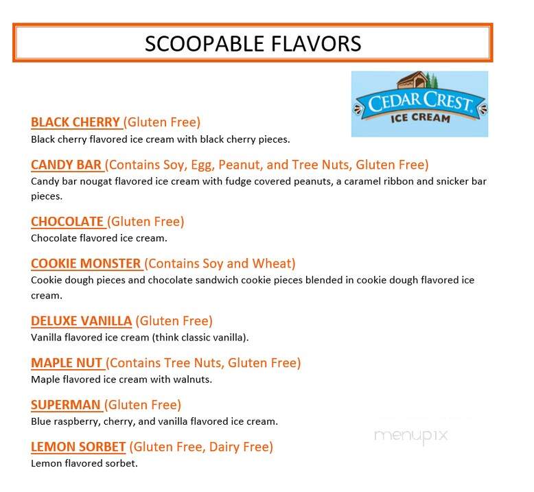 Twin Peaks Ice Cream - Tomah, WI menu_pic