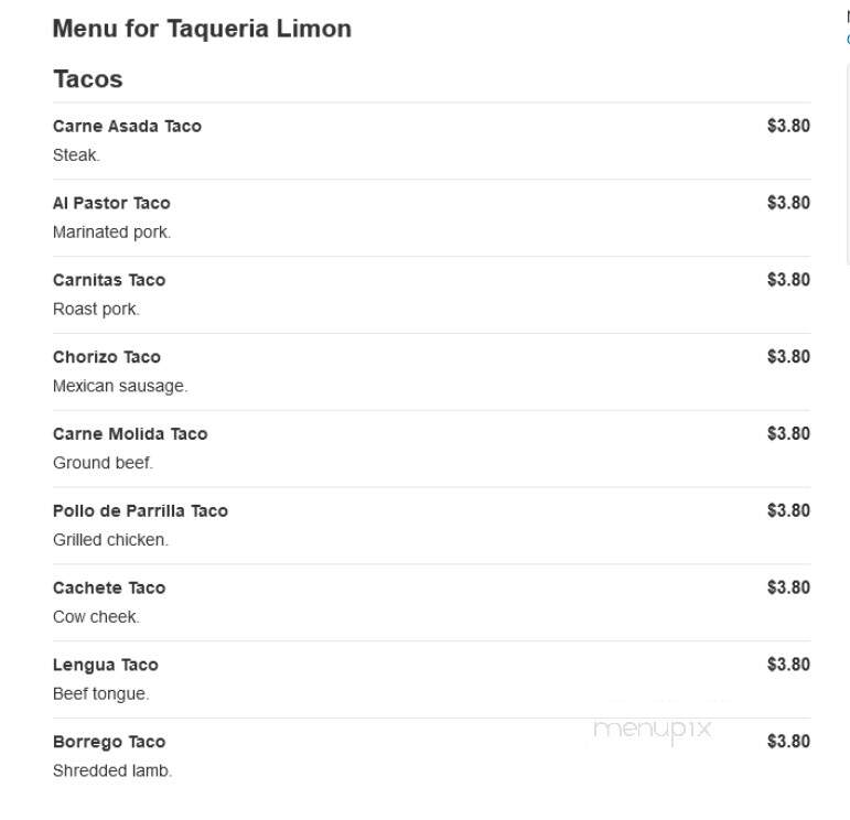 Taqueria Limon - Richfield, MN menu_pic