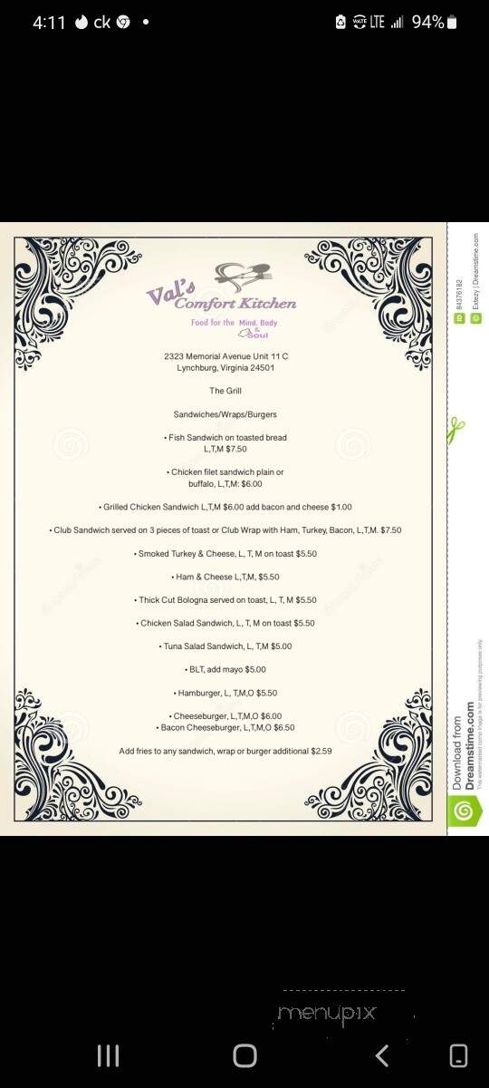 Val's Comfort Kitchen - Lynchburg, VA menu_pic