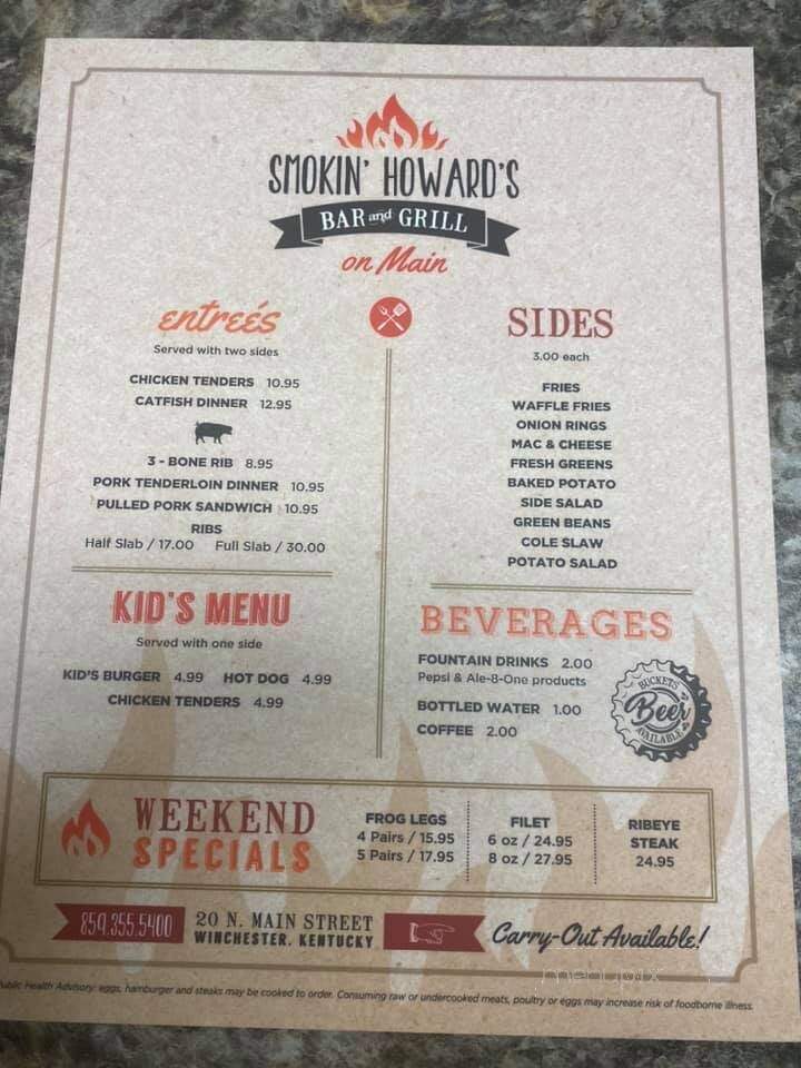 Smokin Howards Sports Bar & Grill - Winchester, KY menu_pic