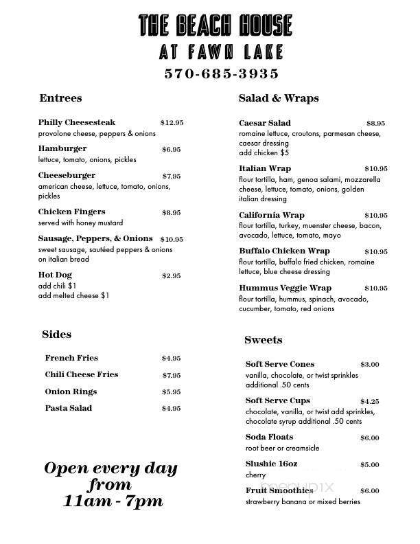 Fawn Lake Beach House - Hawley, PA menu_pic