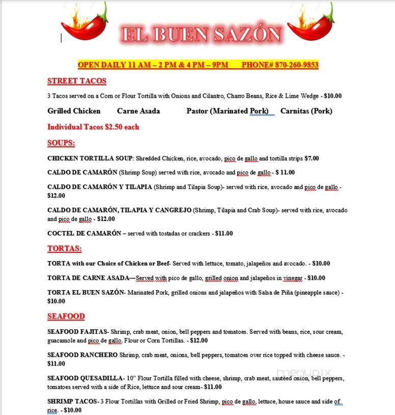 El Buen Sazon - Caddo Valley, AR menu_pic