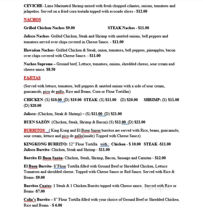 El Buen Sazon - Caddo Valley, AR menu_pic