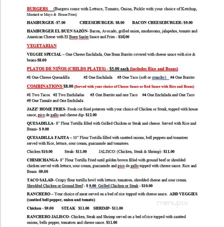 El Buen Sazon - Caddo Valley, AR menu_pic