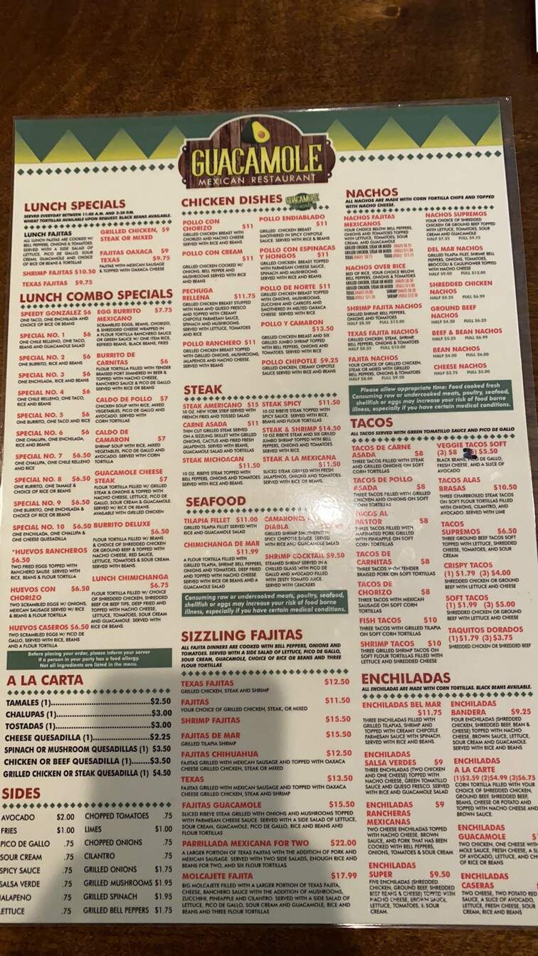 Guacamole Mexican Restaurant - Lyons, GA menu_pic
