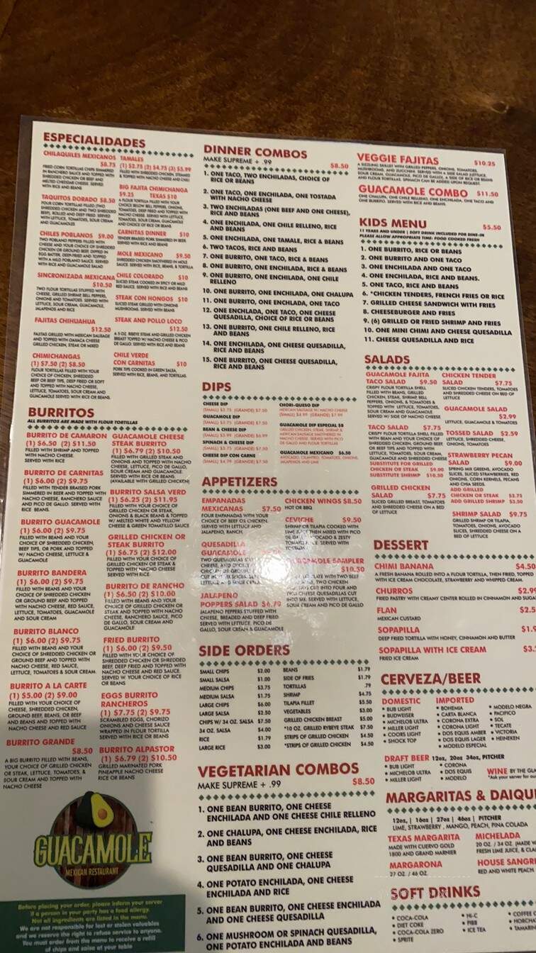 Guacamole Mexican Restaurant - Lyons, GA menu_pic