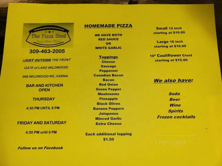 The Pizza Shed - Varna, IL menu_pic