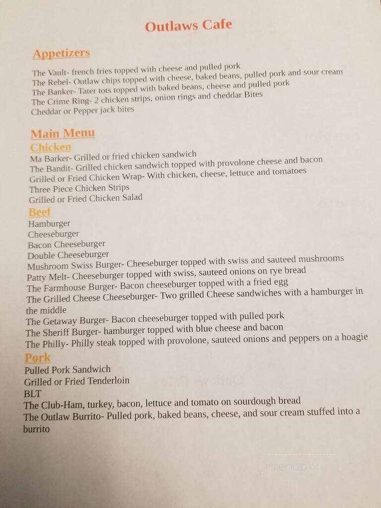 Outlaws Cafe - Osborn, MO menu_pic