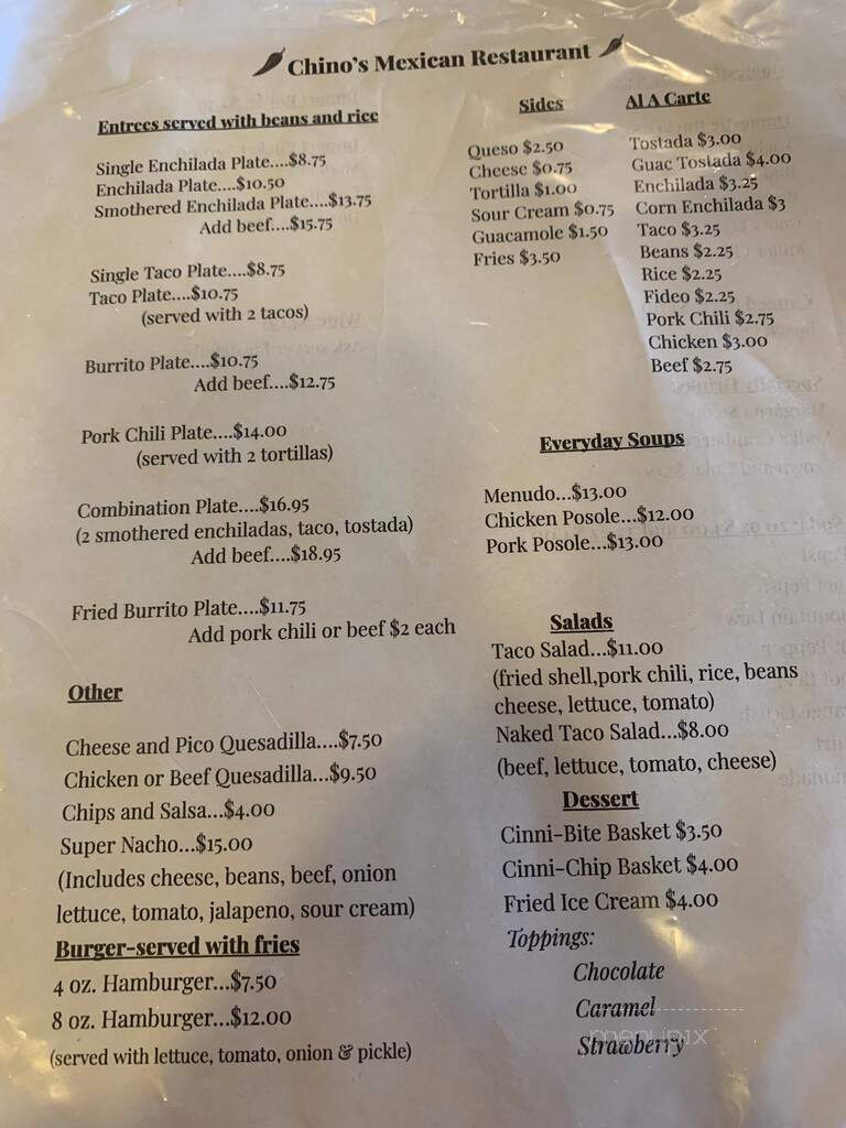 Chino's Mexican Restaurant - Gering, NE menu_pic