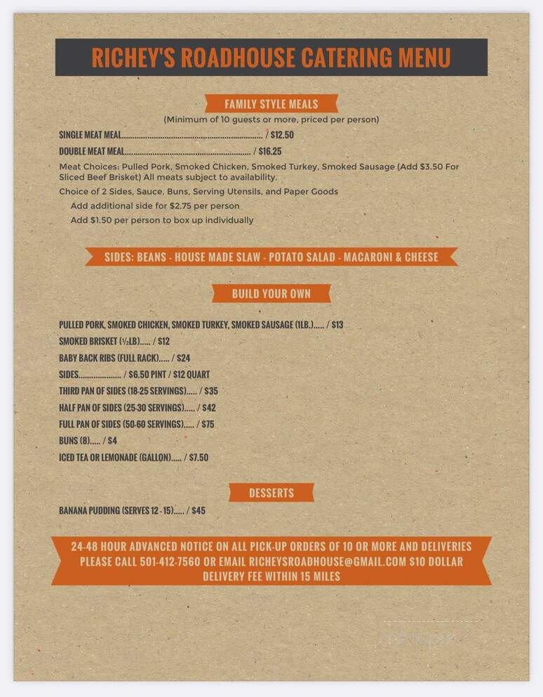 Richey's Roadhouse - Greers Ferry, AR menu_pic