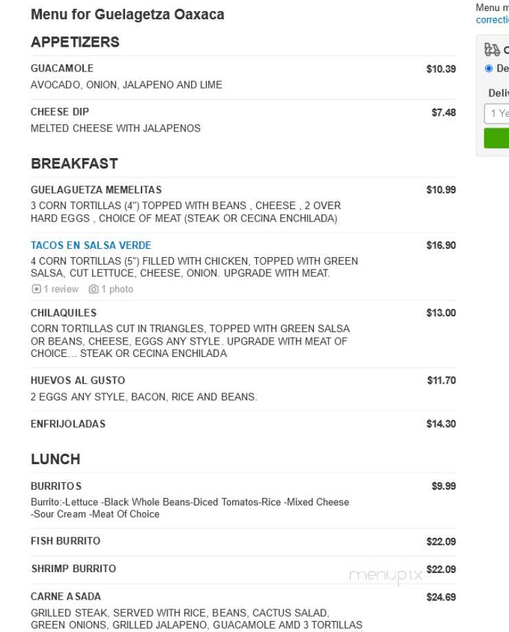 Guelagetza Oaxaca - Wilmington, NC menu_pic