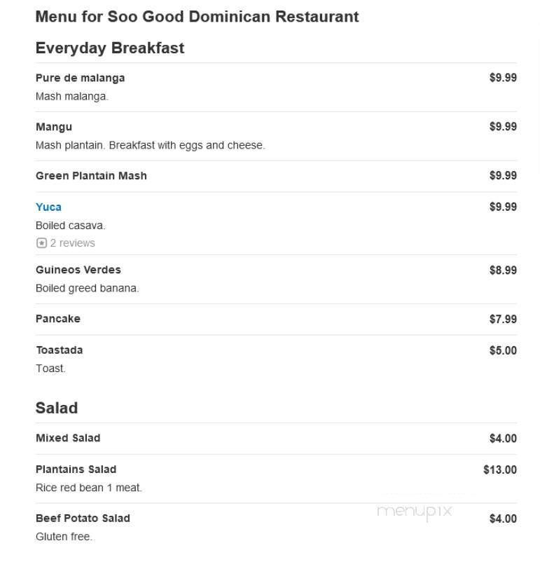 Soo Good Dominican Restaurant - Woodstock, GA menu_pic