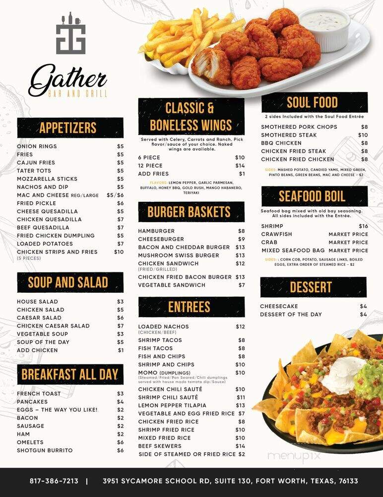 Gather Bar and Grill - Fort Worth, TX menu_pic