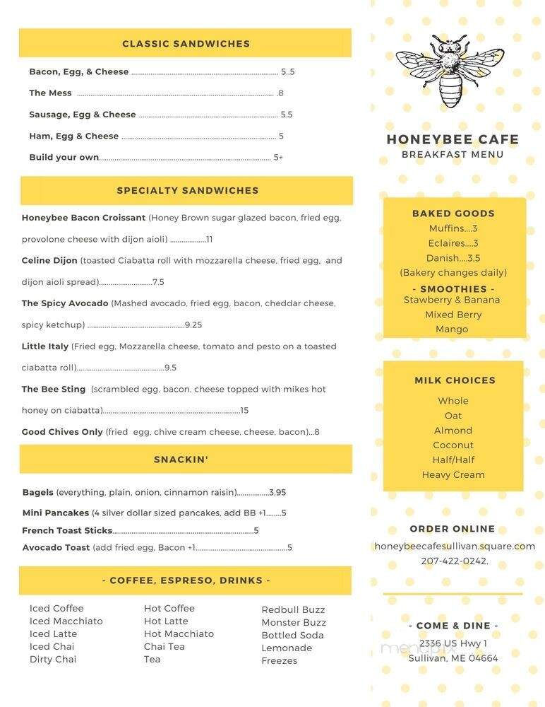 The Honeybee Cafe - Sullivan, ME menu_pic