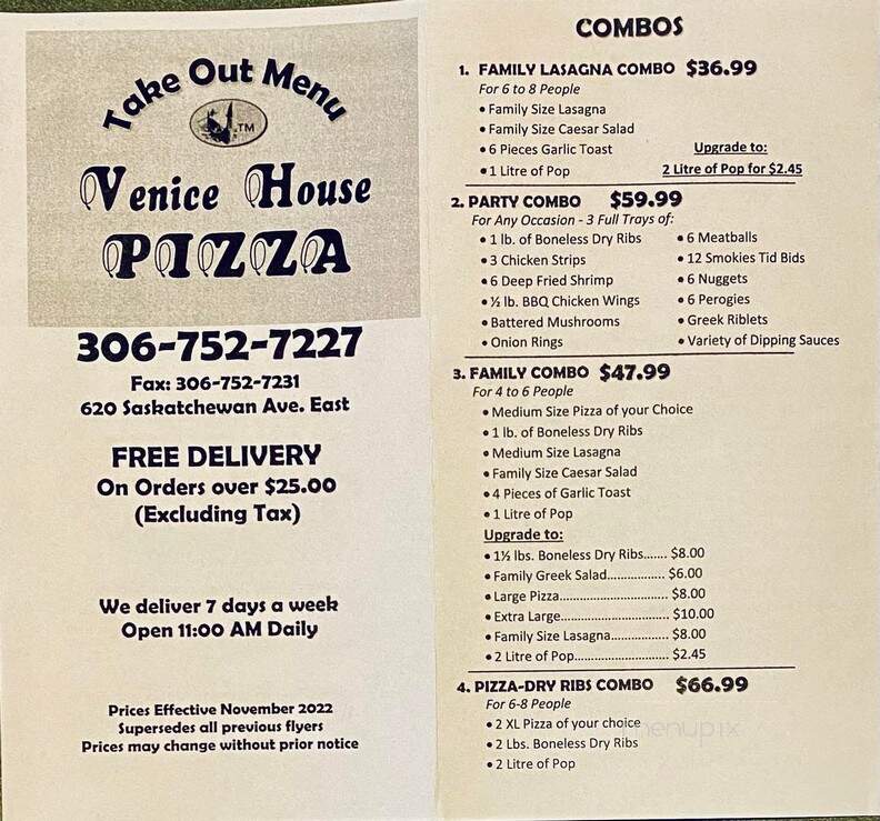 Venice House Pizza - Melfort, SK menu_pic