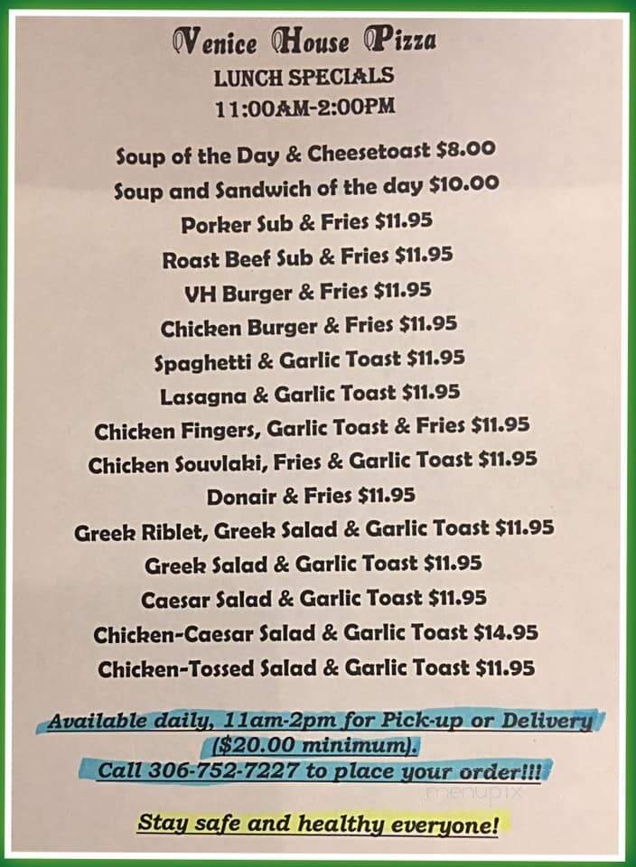 Venice House Pizza - Melfort, SK menu_pic