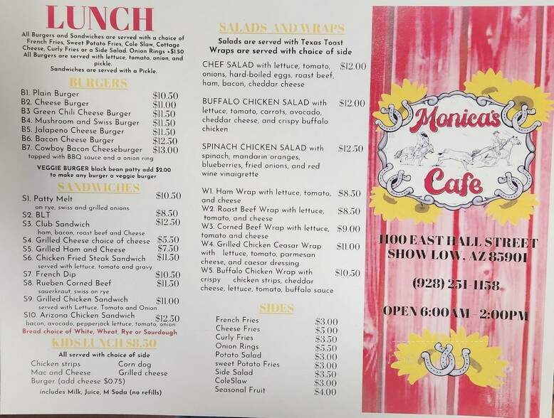 Monica's Cafe - Show Low, AZ menu_pic