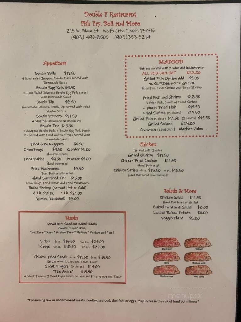 Double F Fish Fry, Boil and More - Wolfe City, TX menu_pic