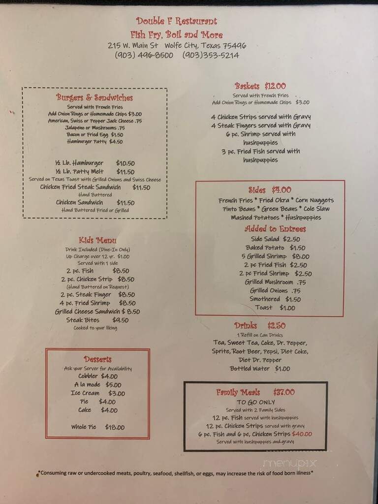 Double F Fish Fry, Boil and More - Wolfe City, TX menu_pic