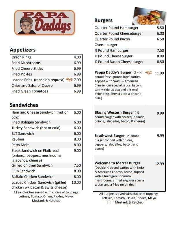 Papa Daddy's - Mercer, TN menu_pic