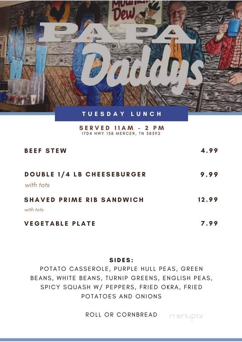 Papa Daddy's - Mercer, TN menu_pic
