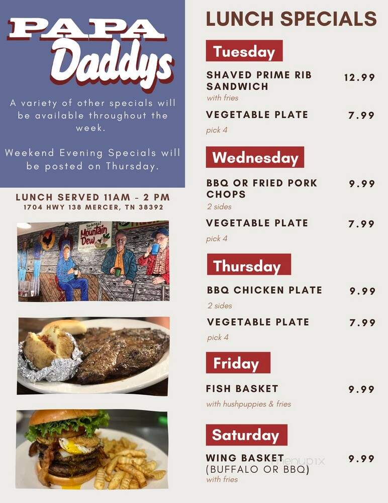 Papa Daddy's - Mercer, TN menu_pic