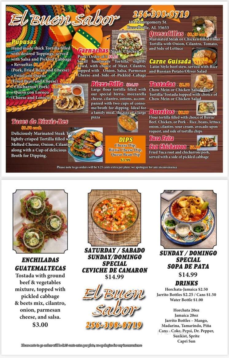 El Buen Sabor - Russellville, AL menu_pic