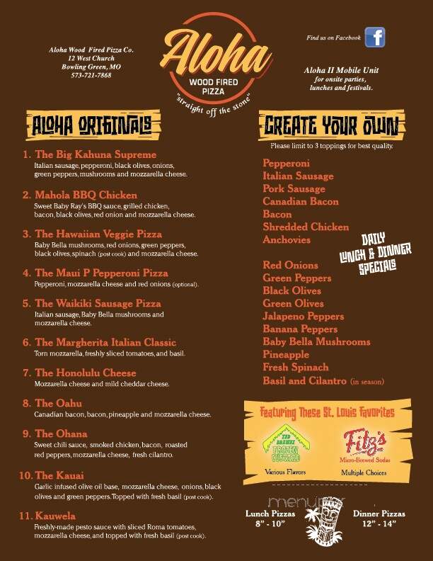 Aloha Wood Fired Pizza - Bowling Green, MO menu_pic