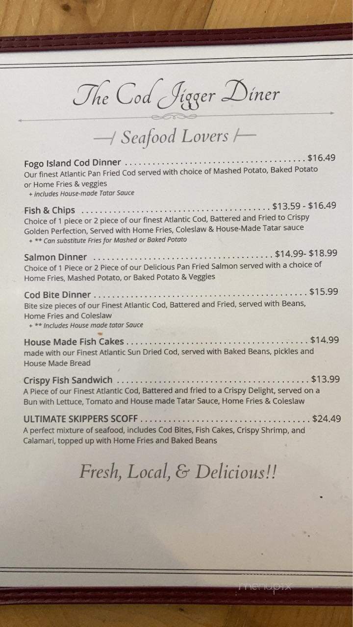 The Cod Jigger Diner - Fogo Island, NL menu_pic