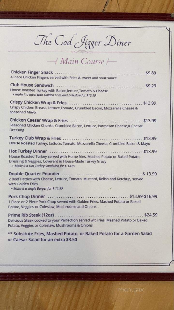 The Cod Jigger Diner - Fogo Island, NL menu_pic