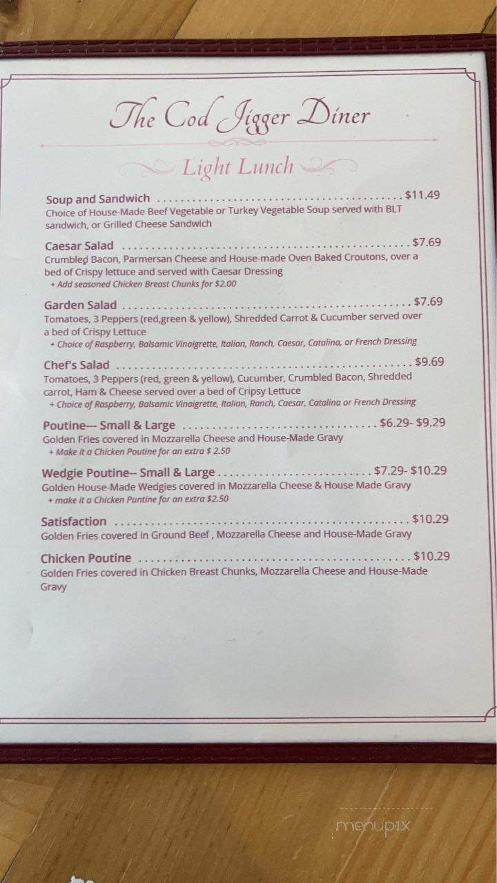 The Cod Jigger Diner - Fogo Island, NL menu_pic