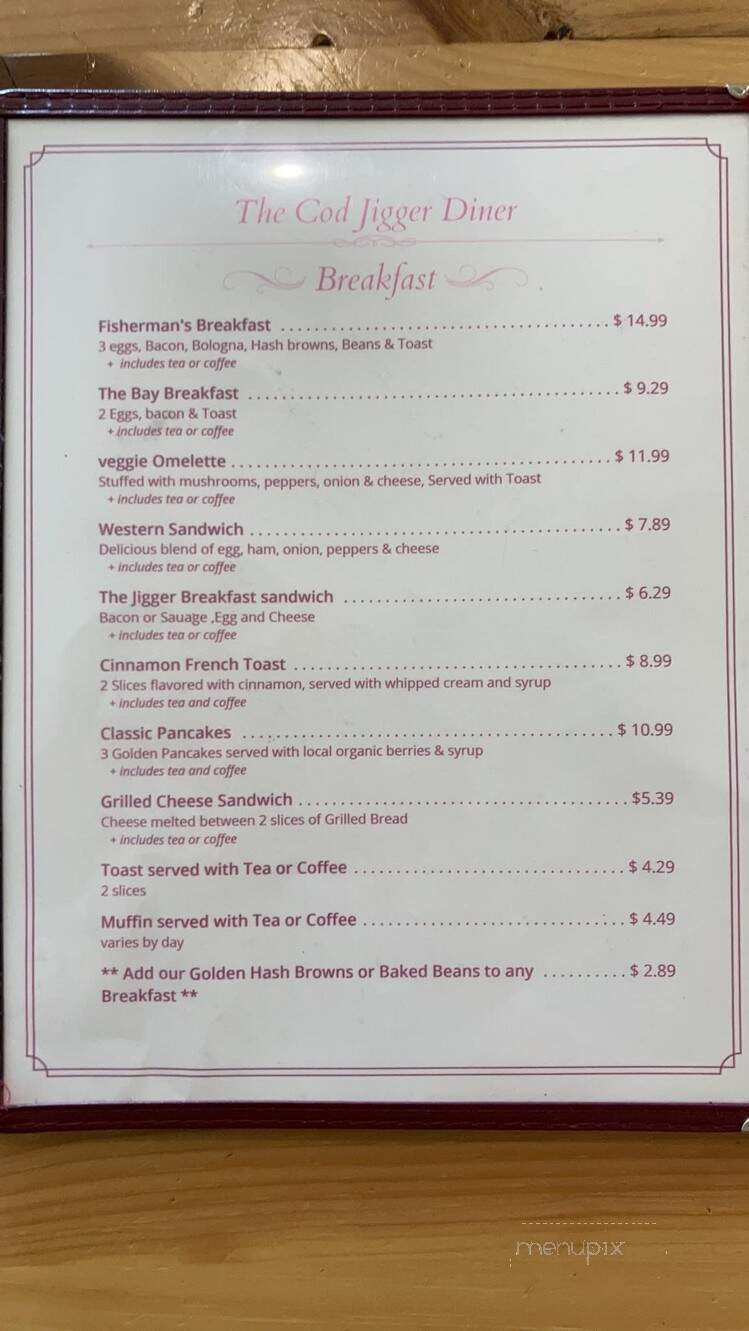 The Cod Jigger Diner - Fogo Island, NL menu_pic