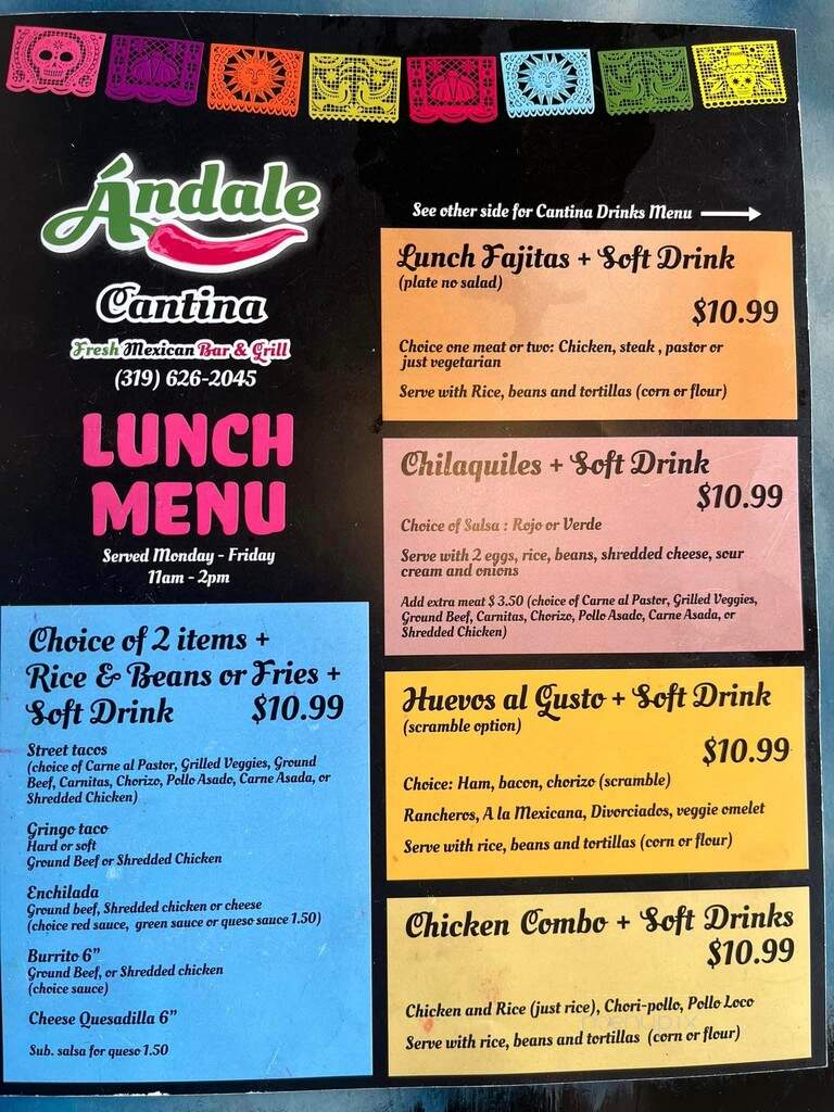 Andale Cantina Bar & Grill - North Liberty, IA menu_pic