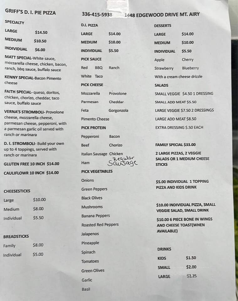 DI Pie Pizza - Mount Airy, NC menu_pic