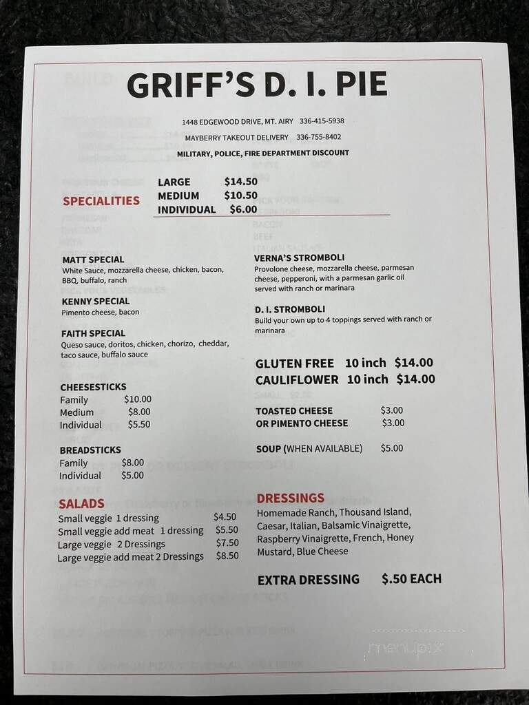 DI Pie Pizza - Mount Airy, NC menu_pic