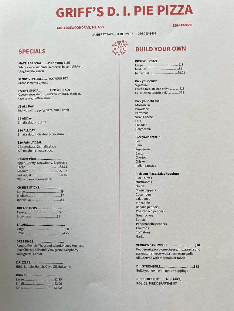 DI Pie Pizza - Mount Airy, NC menu_pic