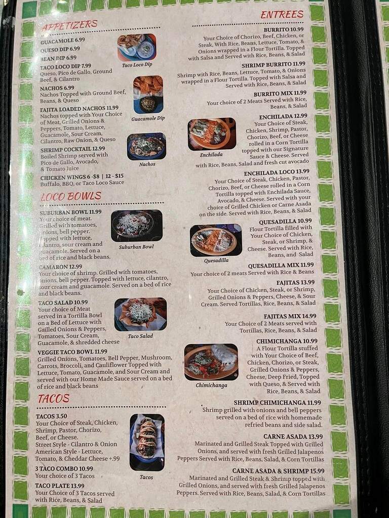 Taco Loco Taqueria - Madison, MS menu_pic