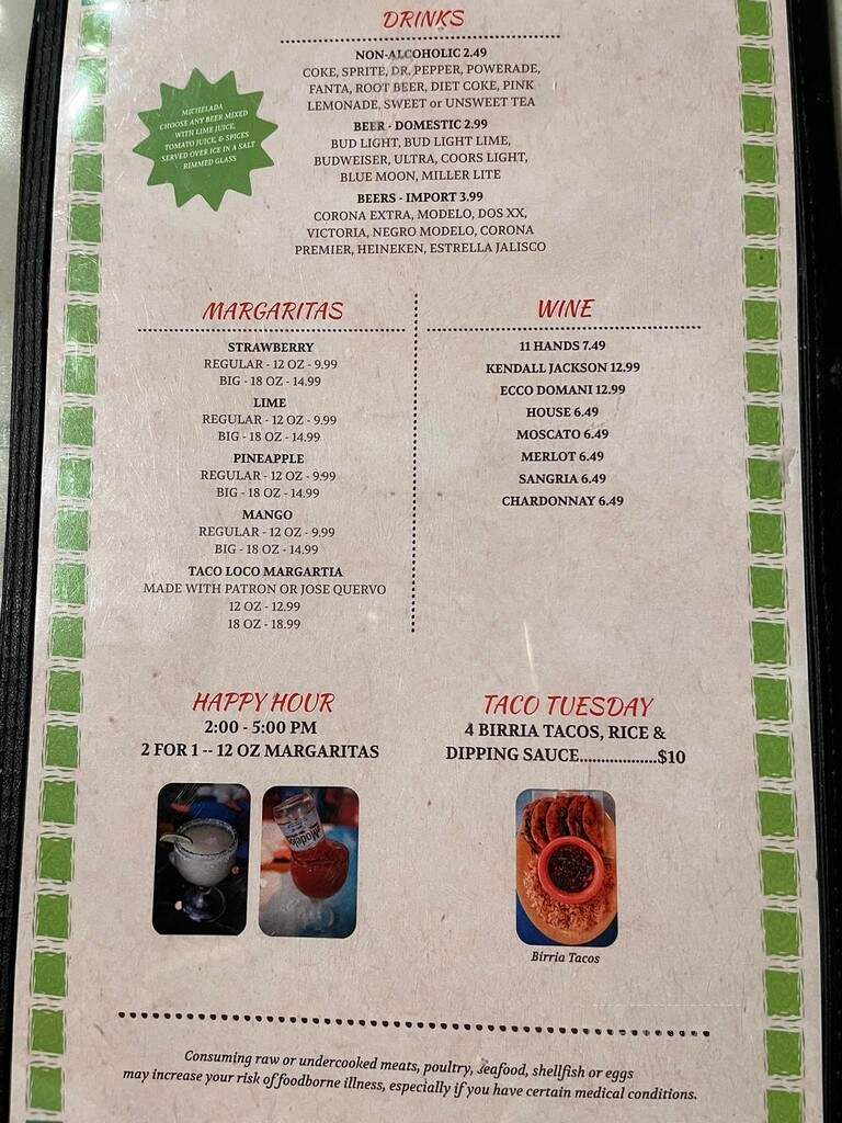 Taco Loco Taqueria - Madison, MS menu_pic
