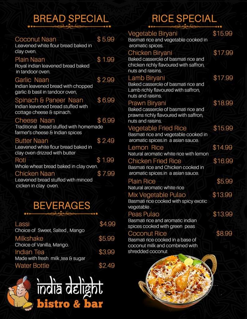 India Delight Bistro & Bar - Sooke, BC menu_pic
