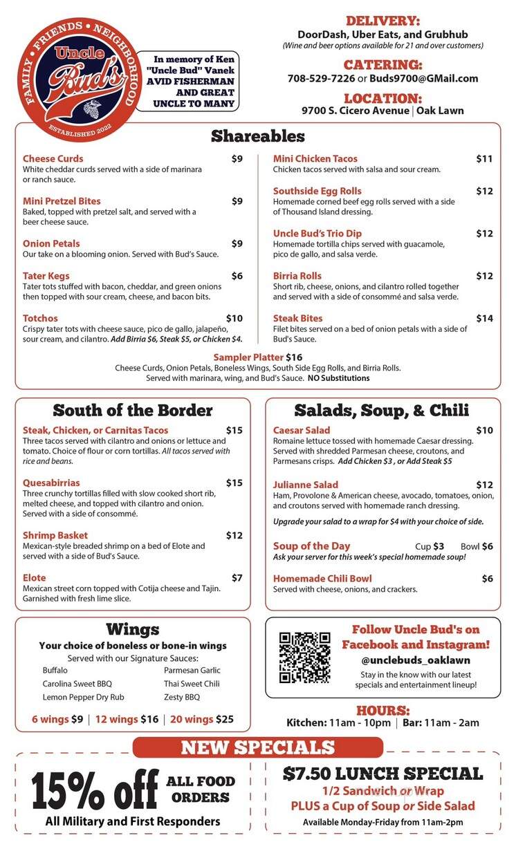 Uncle Bud's - Oak Lawn, IL menu_pic