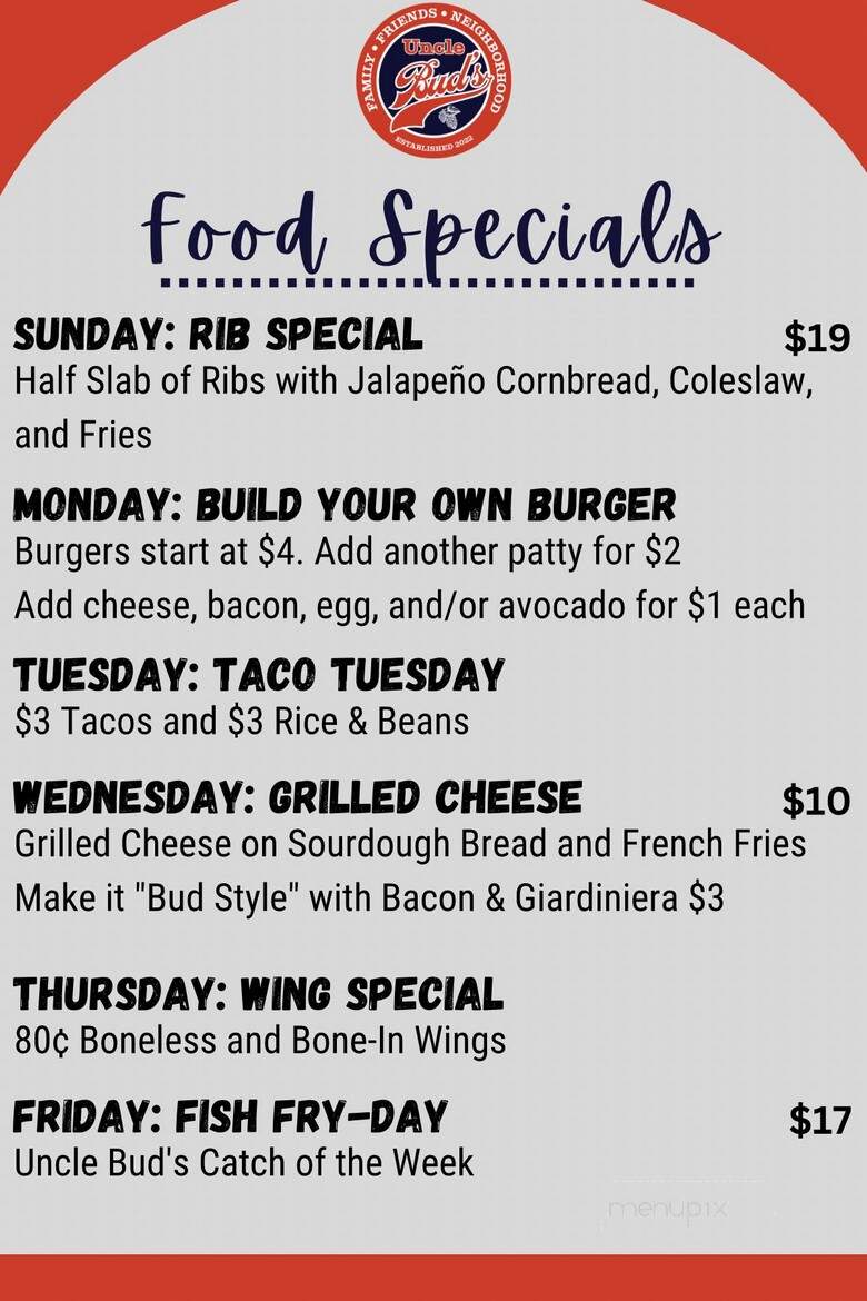 Uncle Bud's - Oak Lawn, IL menu_pic