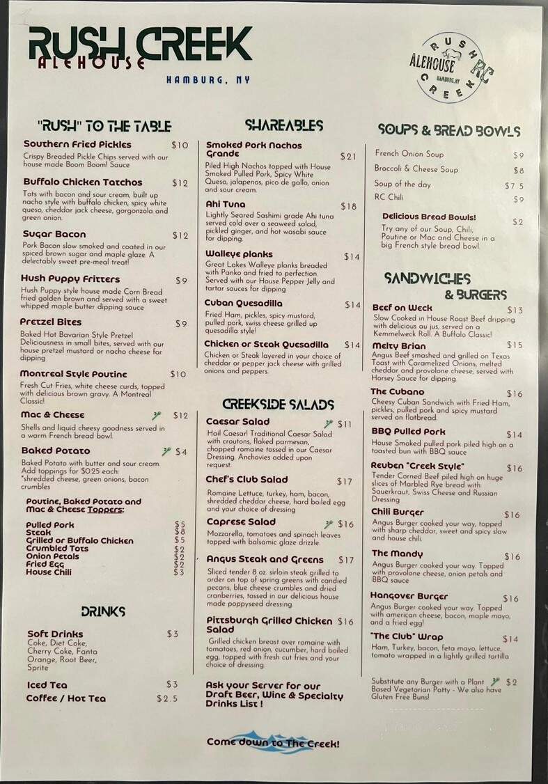 Rush Creek Ale House - Hamburg, NY menu_pic