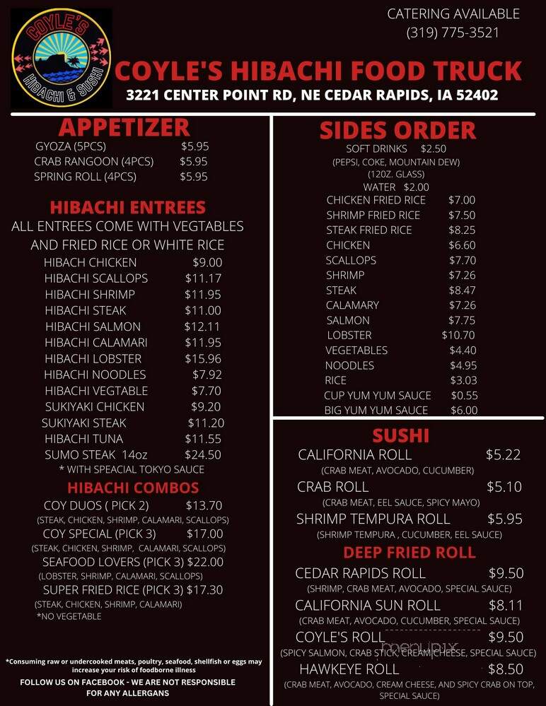Coyle's Hibatchi Grill - Cedar Rapids, IA menu_pic