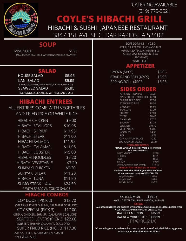 Coyle's Hibatchi Grill - Cedar Rapids, IA menu_pic