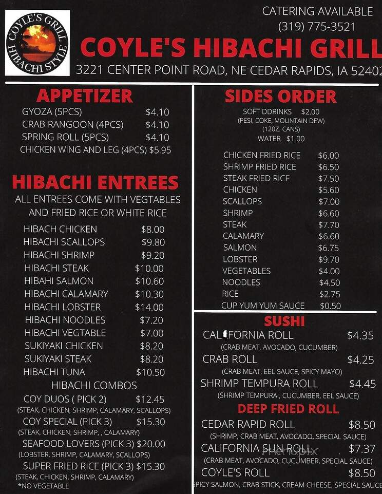 Coyle's Hibatchi Grill - Cedar Rapids, IA menu_pic
