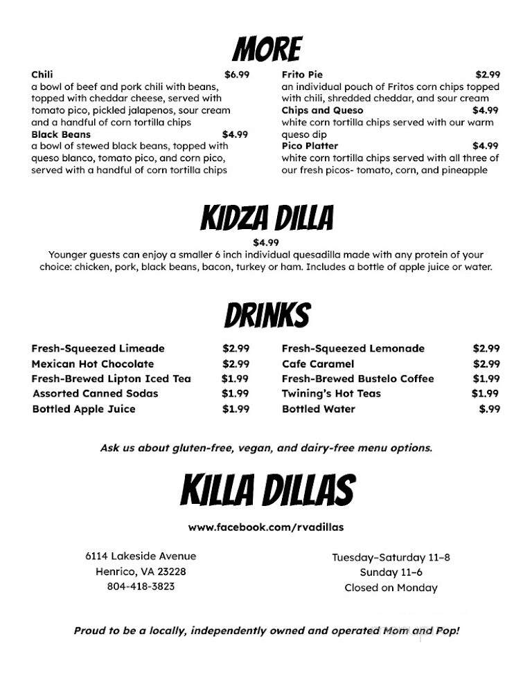 Killa Dillas - Richmond, VA menu_pic