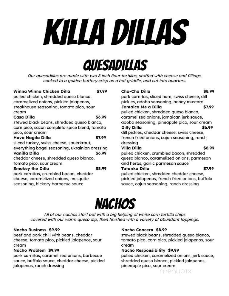 Killa Dillas - Richmond, VA menu_pic