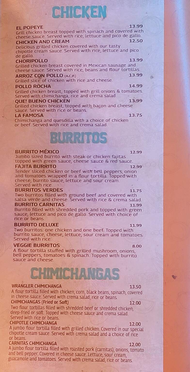 Que Bueno Bar & Grill - Irmo, SC menu_pic
