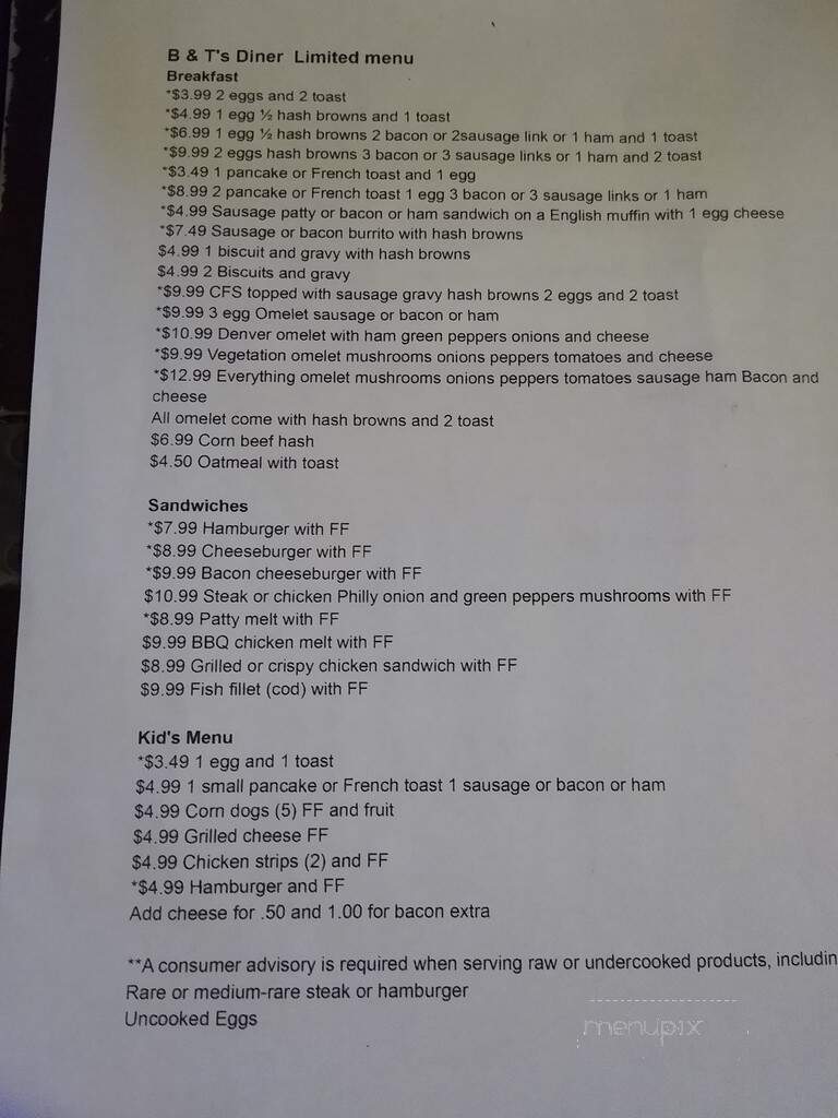 B & T Diner - Lincoln, NE menu_pic